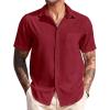 COOFANDY Shirts for Men Short Sleeve Button Down Shirt Casual Summer Beach Shirts(Scarlet Sage)