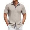 COOFANDY Shirts for Men Short Sleeve Button Down Shirt Casual Summer Beach Shirts(Stone)