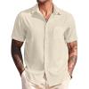 COOFANDY Shirts for Men Short Sleeve Button Down Shirt Casual Summer Beach Shirts(Vanilla Ice)