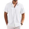 COOFANDY Shirts for Men Short Sleeve Button Down Shirt Casual Summer Beach Shirts(White)