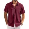 COOFANDY Shirts for Men Short Sleeve Button Down Shirt Casual Summer Beach Shirts(Wine Red)