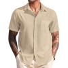 COOFANDY Shirts for Men Short Sleeve Button Down Shirt Casual Summer Beach Shirts(Wood Ash)