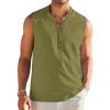 COOFANDY Sleeveless Beach Shirts for Men Summer Tank Shirts Casual Henley Tank Top(Army Green)