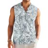 COOFANDY Sleeveless Beach Shirts for Men Summer Tank Shirts Casual Henley Tank Top(Blue Leaves)