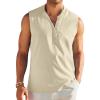COOFANDY Sleeveless Beach Shirts for Men Summer Tank Shirts Casual Henley Tank Top(Cream)