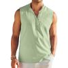 COOFANDY Sleeveless Beach Shirts for Men Summer Tank Shirts Casual Henley Tank Top(Lgiht Green)
