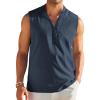 COOFANDY Sleeveless Beach Shirts for Men Summer Tank Shirts Casual Henley Tank Top(Navy Blue)