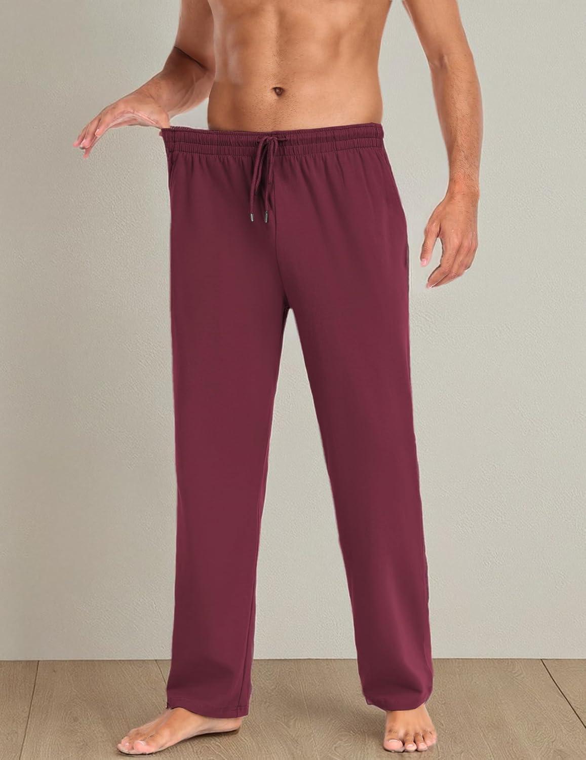 imageCOOFANDY Men Cotton Yoga Pants Casual Sweatpants Jogger Open Bottom Lounge Pants with PocketsDark Red