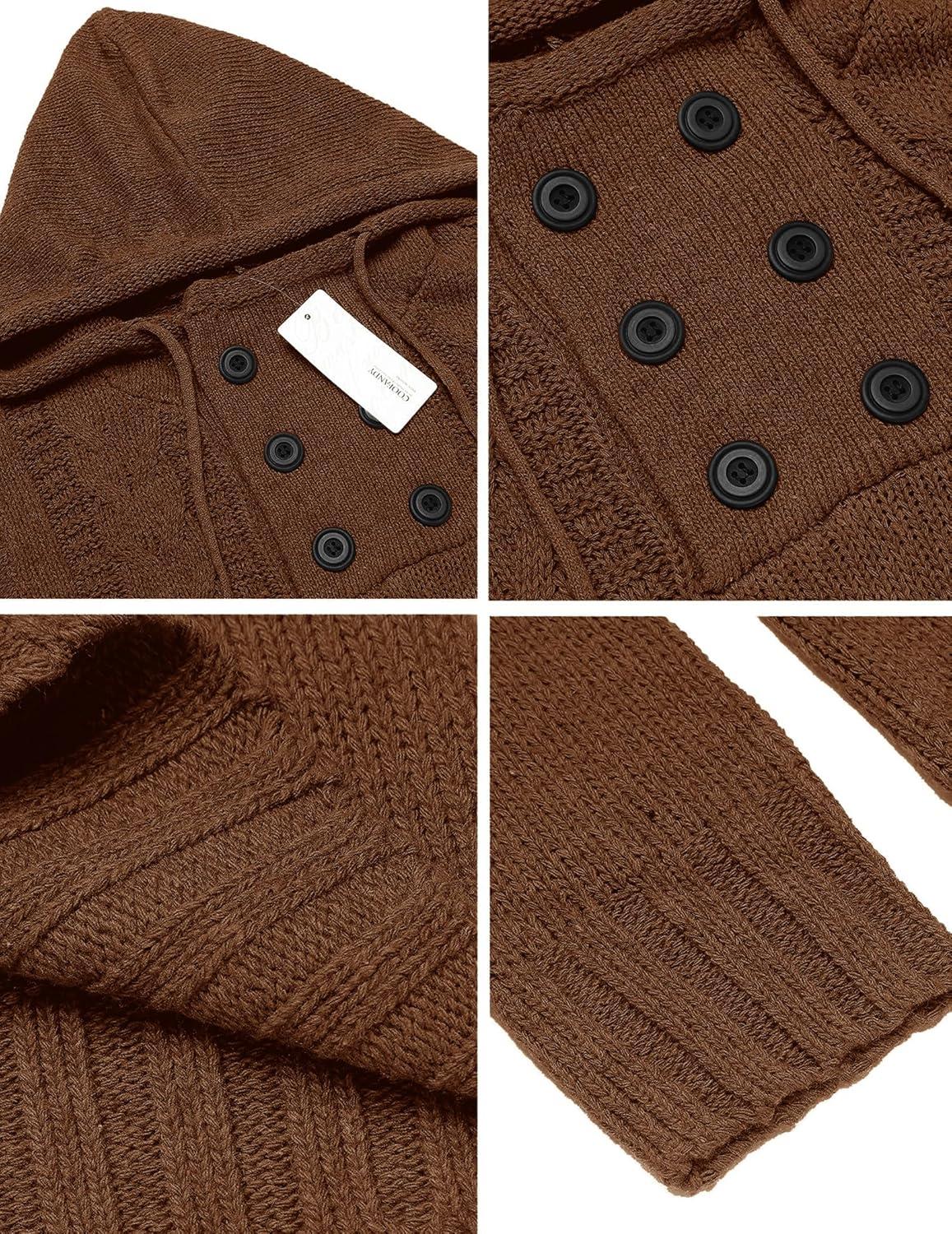 imageCOOFANDY Men Knitted Hoodies Pullover Casual Long Sleeve Slim Fit Turtleneck SweatersCaramel