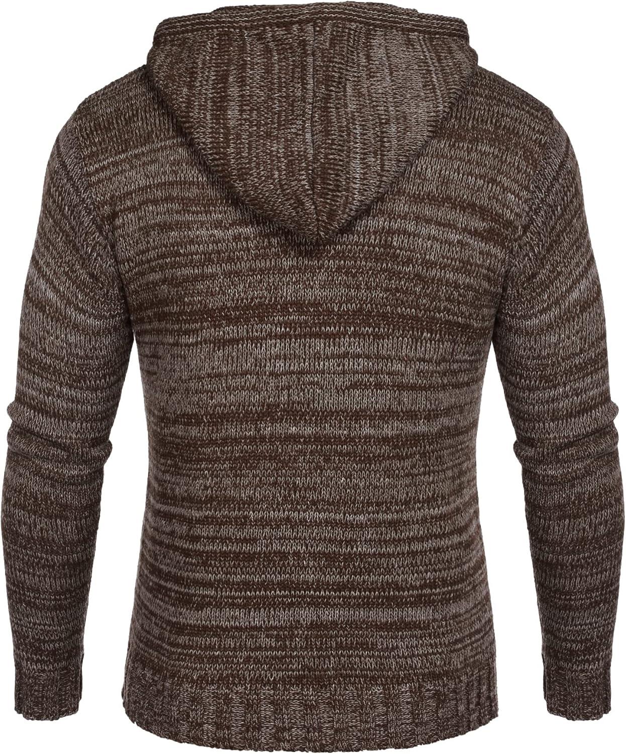 imageCOOFANDY Men Knitted Hoodies Pullover Casual Long Sleeve Slim Fit Turtleneck SweatersCoffee