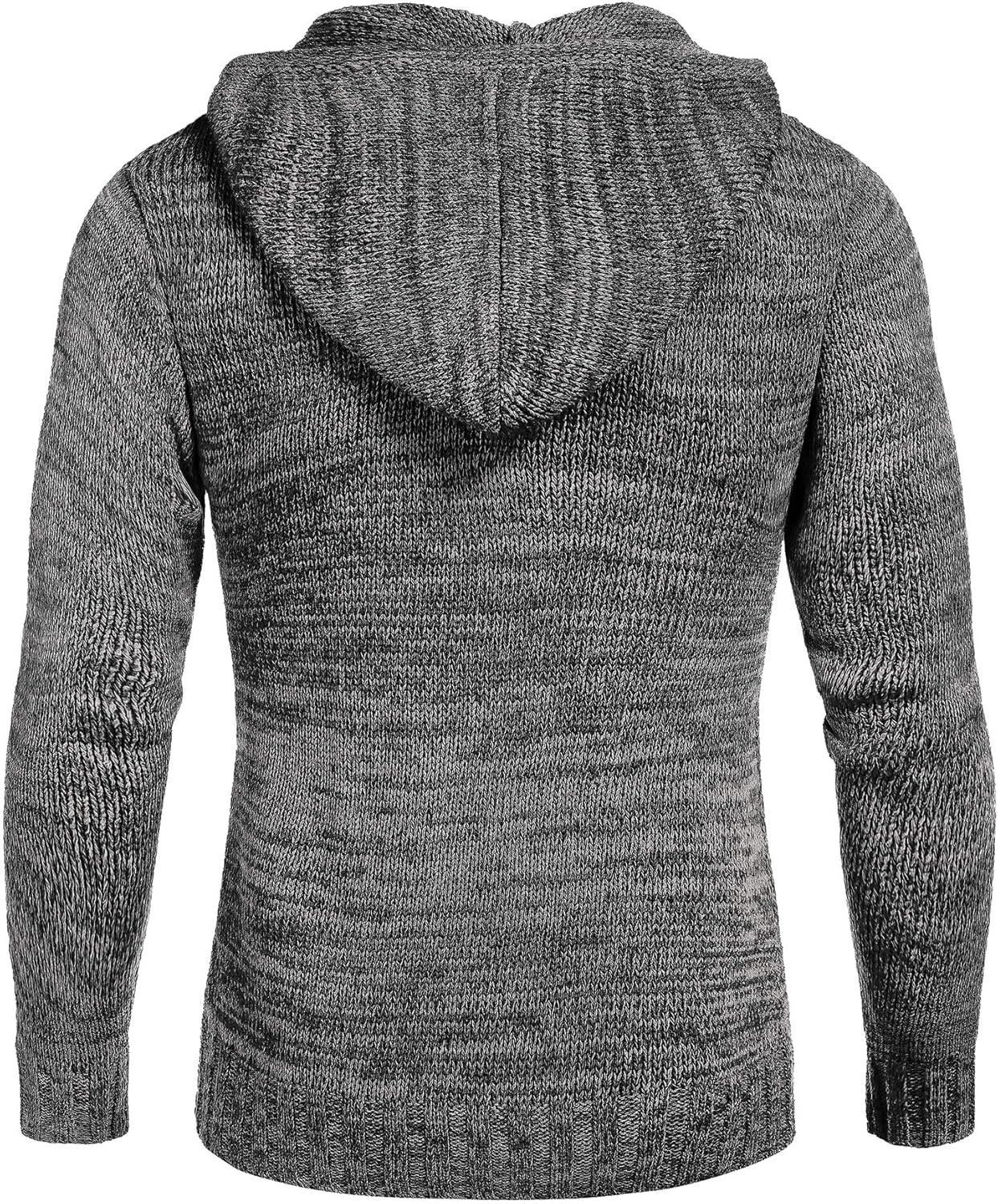 imageCOOFANDY Men Knitted Hoodies Pullover Casual Long Sleeve Slim Fit Turtleneck SweatersGrey