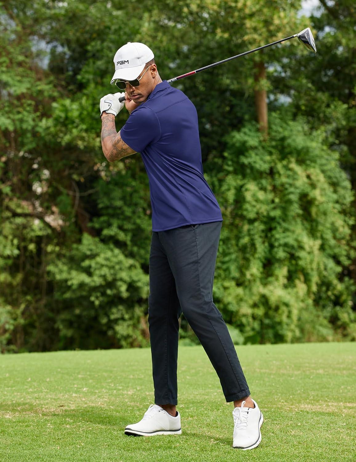 imageCOOFANDY Men Polo Shirts Short Sleeve Quick Drying Athletic Collared Golf Shirts Moisture Wicking TeesNavy Blue