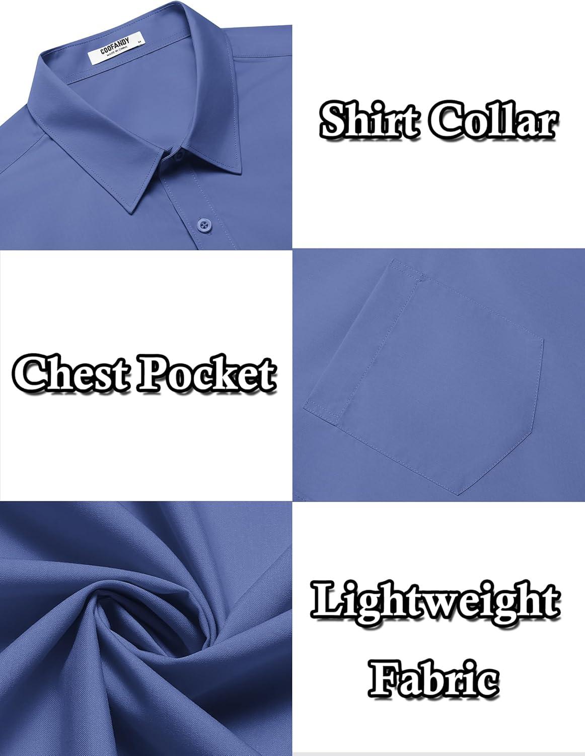 imageCOOFANDY Mens Casual Button Down Shirts Short Sleeve Summer Beach Vacation Untucked Dress Shirts with PocketGray Blue