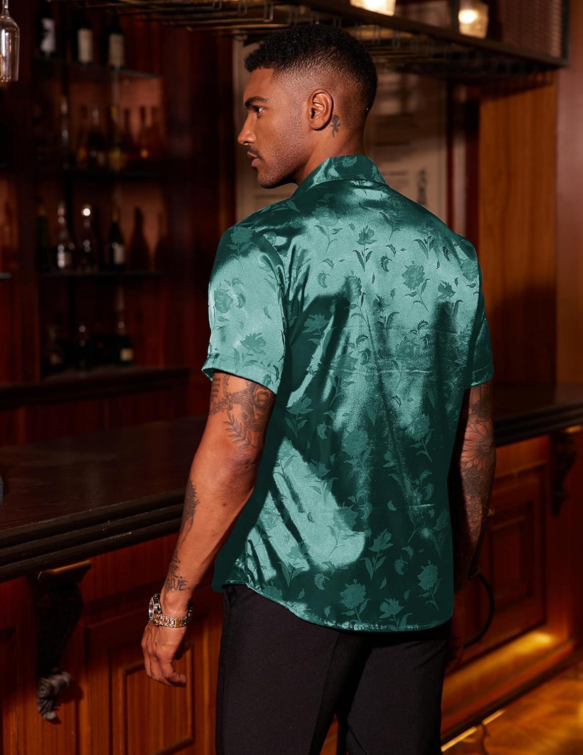 imageCOOFANDY Mens Casual Button Down Shirts Short Sleeve Summer Beach Vacation Untucked Dress Shirts with PocketGreen