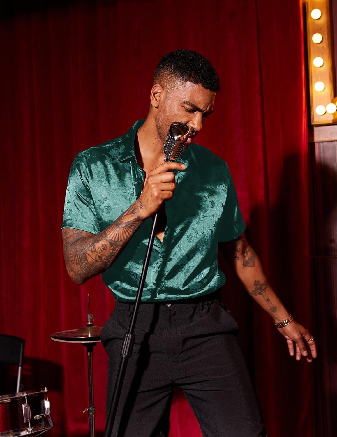 imageCOOFANDY Mens Casual Button Down Shirts Short Sleeve Summer Beach Vacation Untucked Dress Shirts with PocketGreen