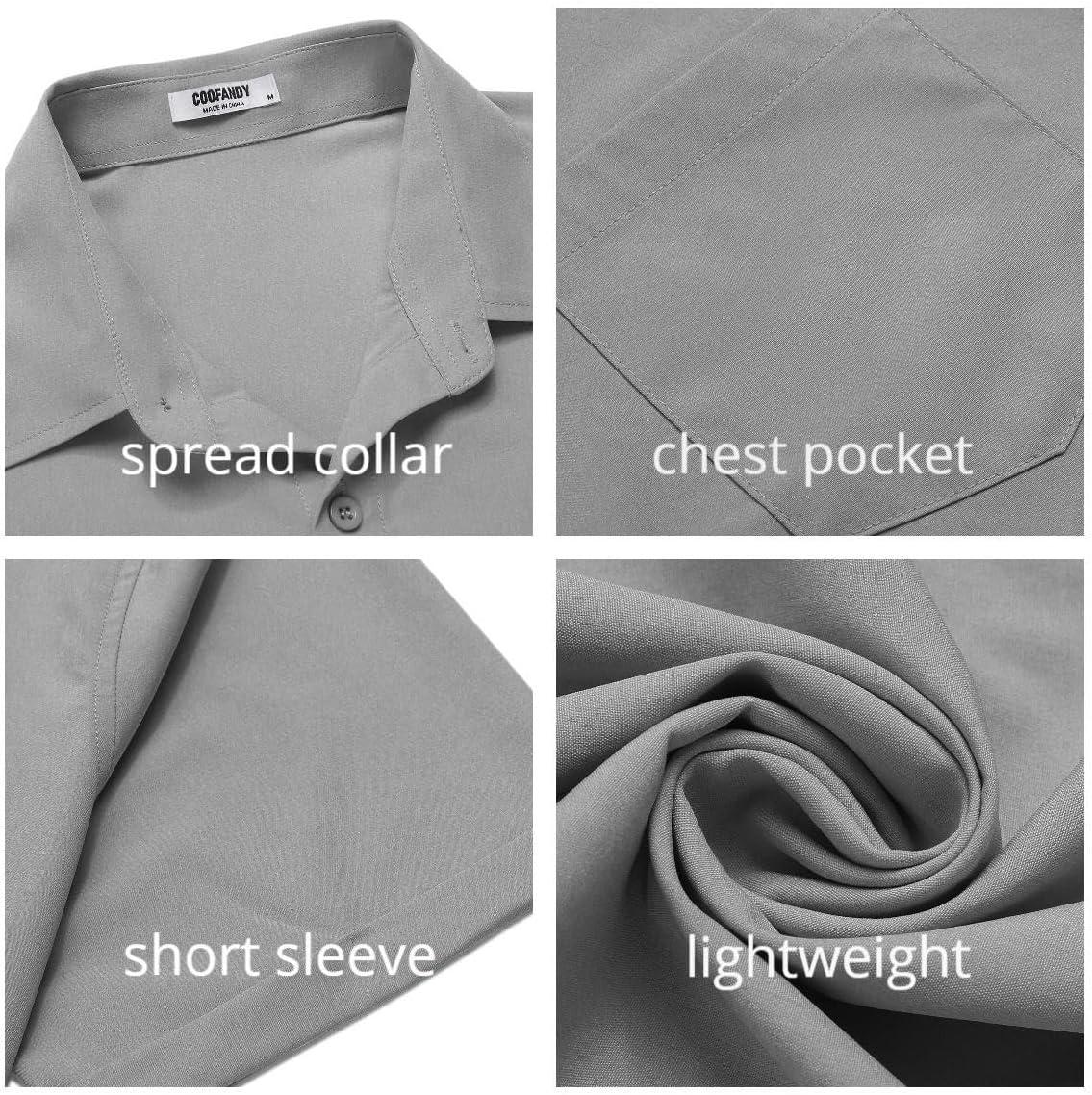 imageCOOFANDY Mens Casual Button Down Shirts Short Sleeve Summer Beach Vacation Untucked Dress Shirts with PocketGrey