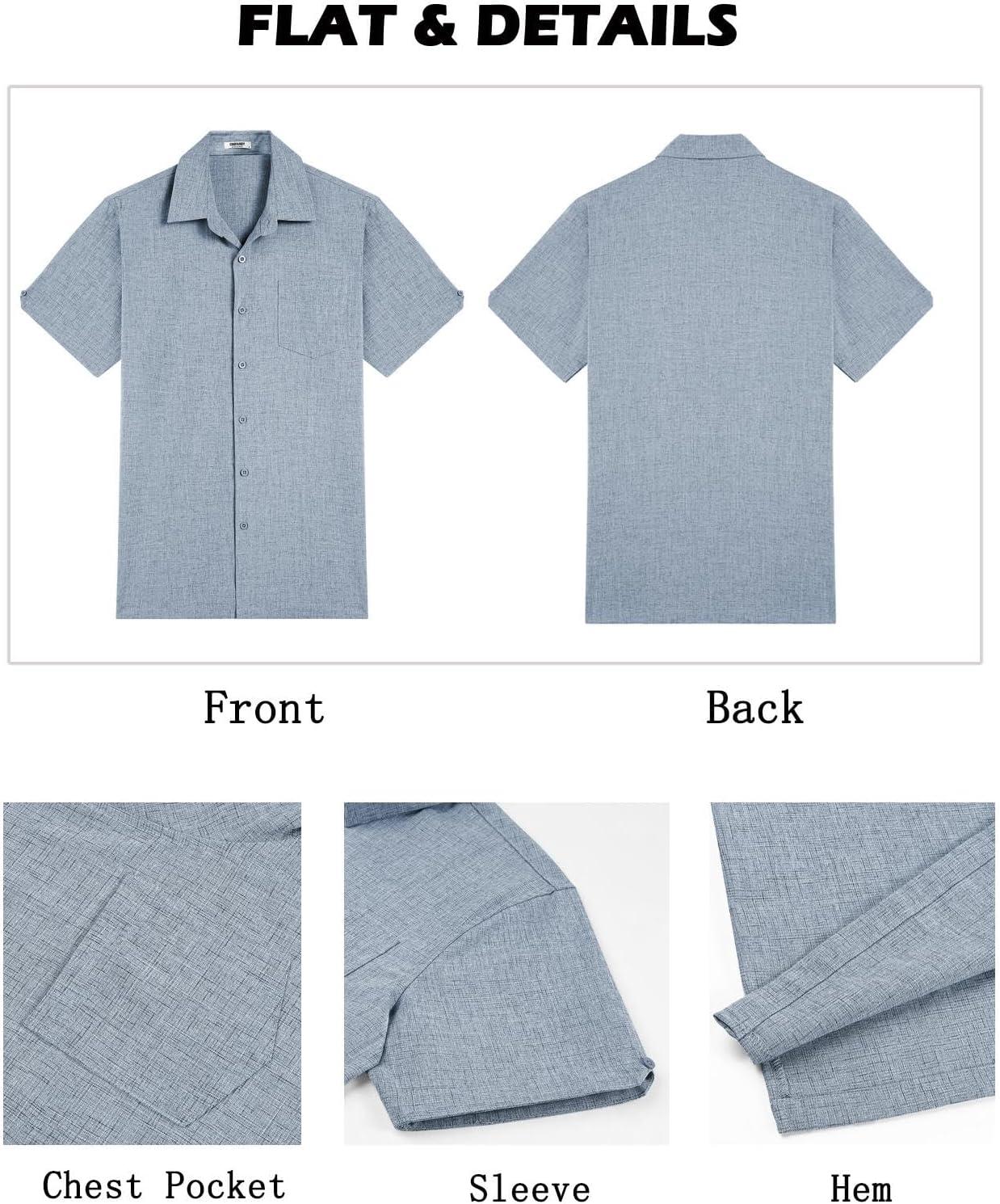 imageCOOFANDY Mens Casual Button Down Shirts Short Sleeve Summer Beach Vacation Untucked Dress Shirts with PocketLight Denim Blue