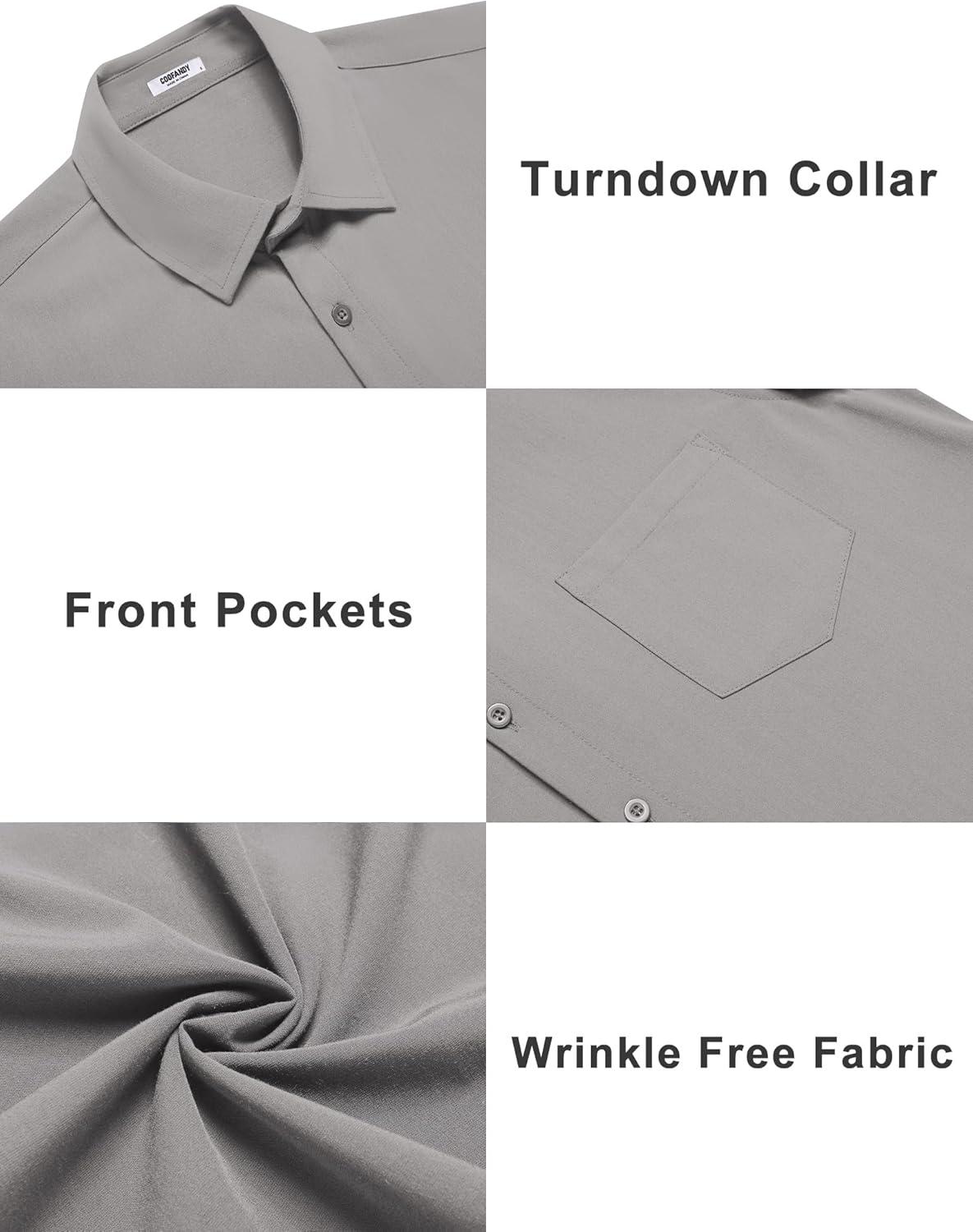 imageCOOFANDY Mens Casual Button Down Shirts Short Sleeve Summer Beach Vacation Untucked Dress Shirts with PocketLight Grey