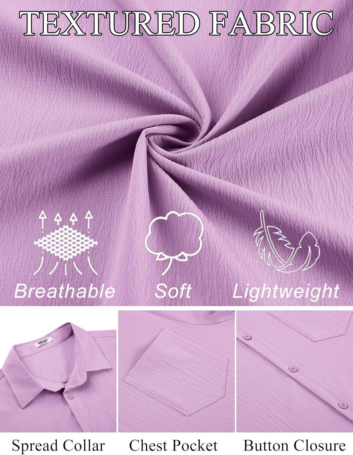 imageCOOFANDY Mens Casual Button Down Shirts Short Sleeve Summer Beach Vacation Untucked Dress Shirts with PocketLight Purple