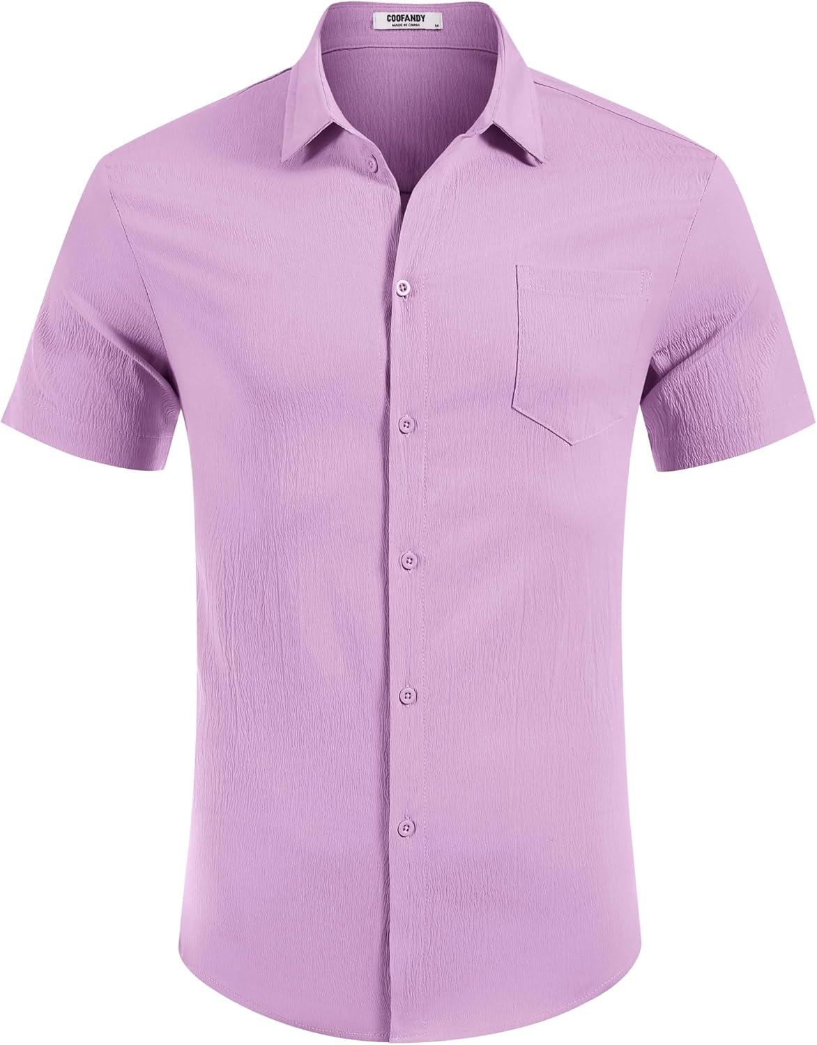 imageCOOFANDY Mens Casual Button Down Shirts Short Sleeve Summer Beach Vacation Untucked Dress Shirts with PocketLight Purple