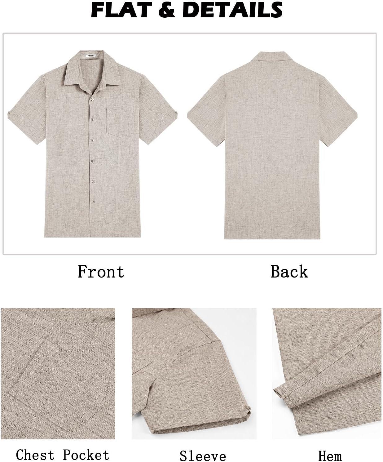 imageCOOFANDY Mens Casual Button Down Shirts Short Sleeve Summer Beach Vacation Untucked Dress Shirts with PocketStone