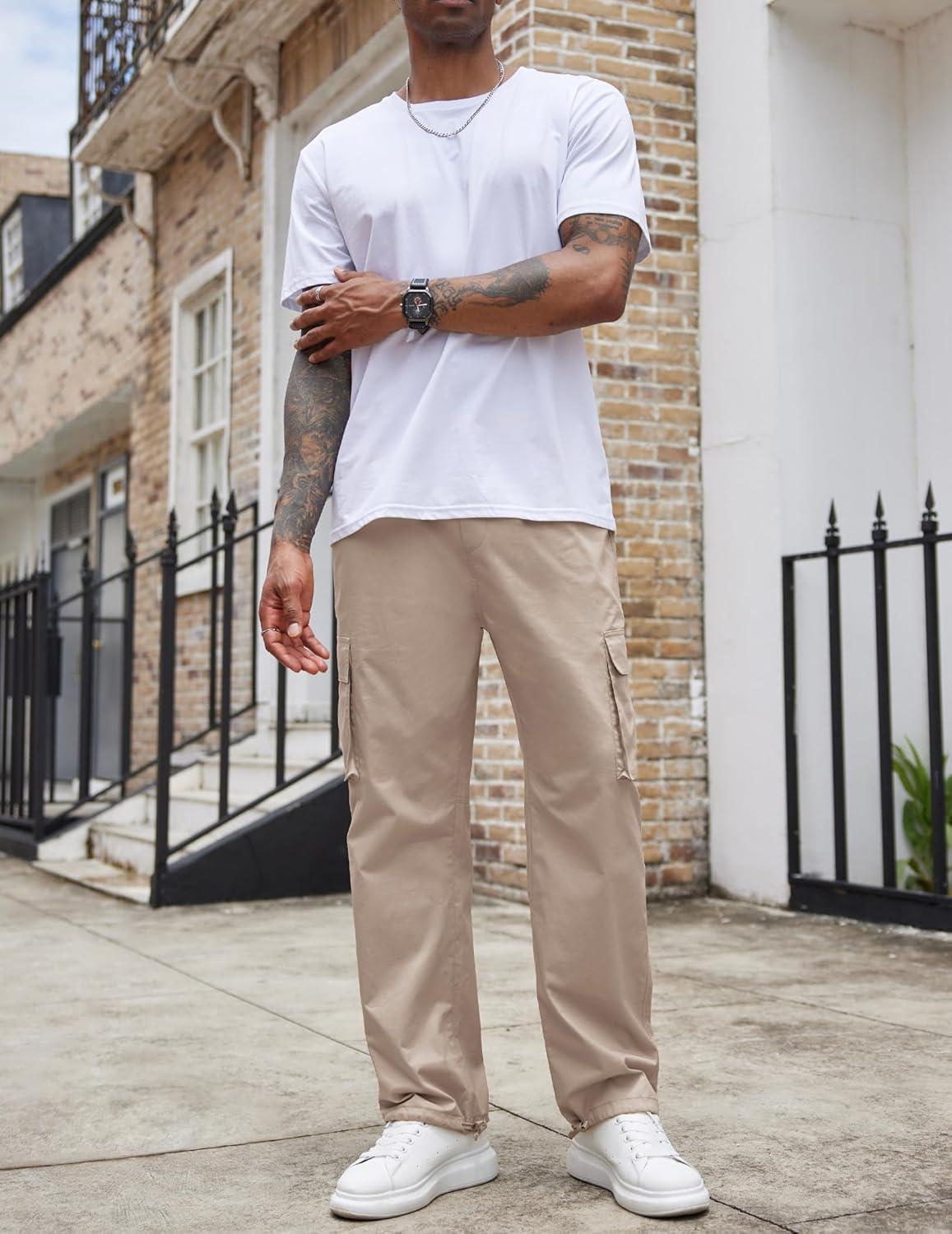 imageCOOFANDY Mens Casual Cargo Pants Cotton Drawstring Athletic Jogger SweatpantsChampagne