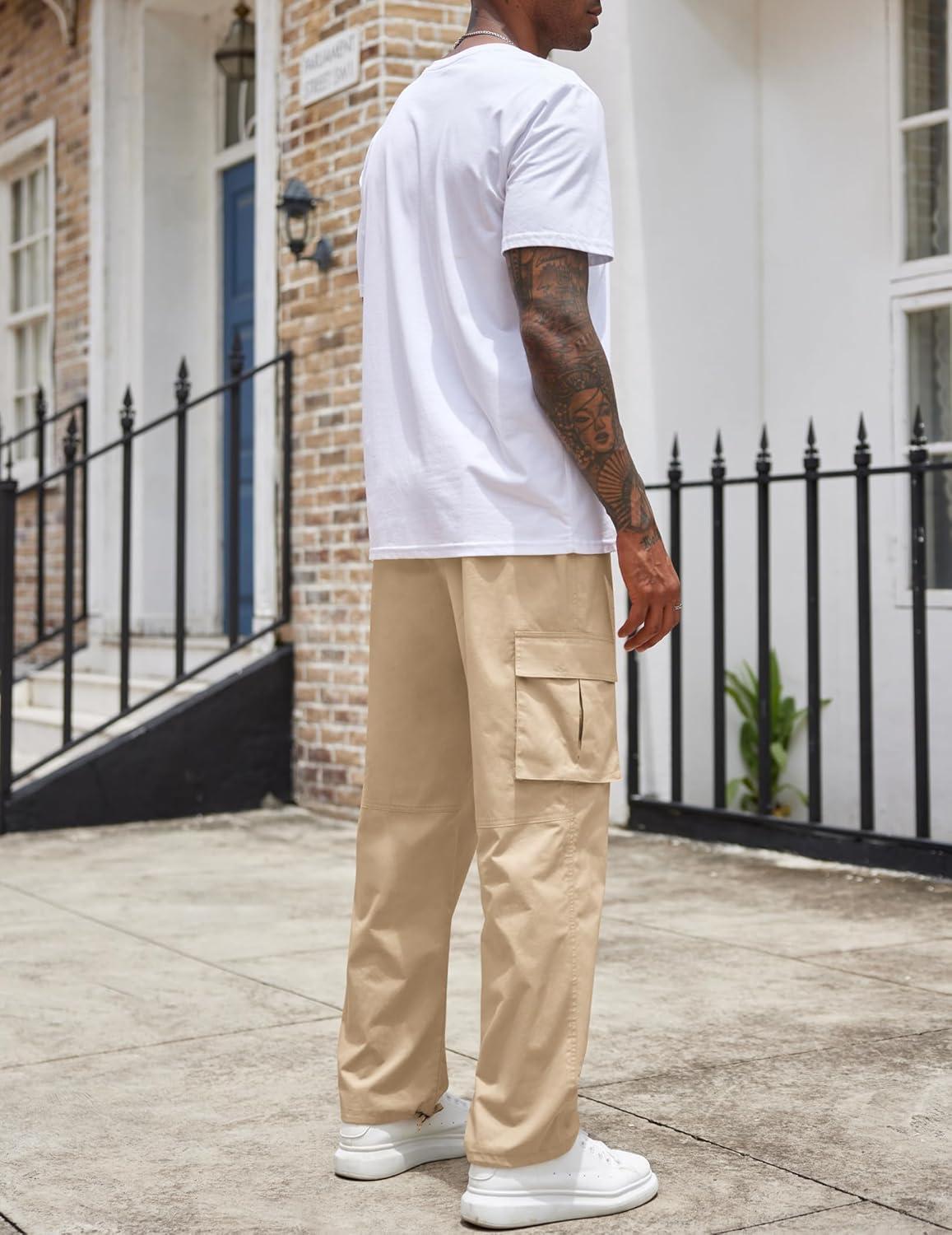 imageCOOFANDY Mens Casual Cargo Pants Cotton Drawstring Athletic Jogger SweatpantsLight Brown