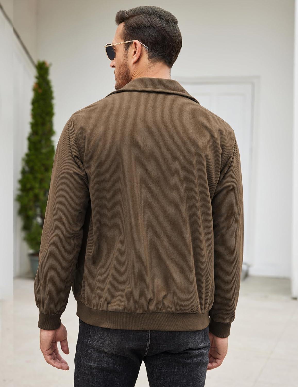 imageCOOFANDY Mens Casual Corduroy Jacket Lightweight Zip Up Vintage Jacket Collared Bomber JacketBrown