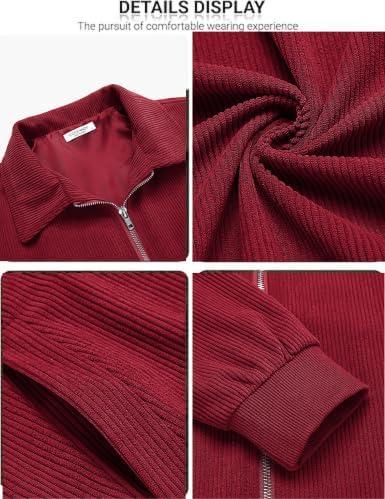 imageCOOFANDY Mens Casual Corduroy Jacket Lightweight Zip Up Vintage Jacket Collared Bomber JacketWine Red