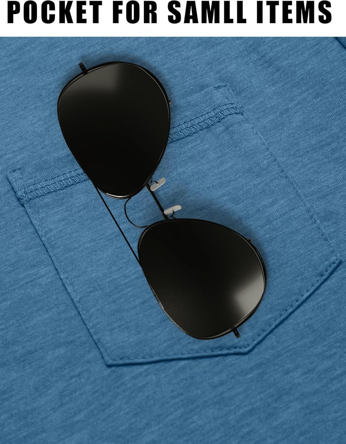 imageCOOFANDY Mens Casual Henley Shirts Short Sleeve Pocket TShirts Lightweight Button Henley Pullover Basic TeesDemin Blue