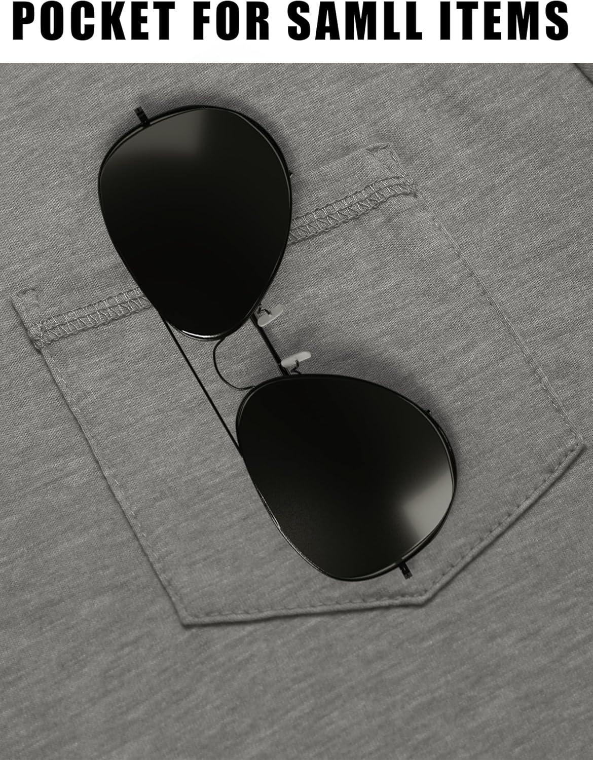 imageCOOFANDY Mens Casual Henley Shirts Short Sleeve Pocket TShirts Lightweight Button Henley Pullover Basic TeesLight Grey