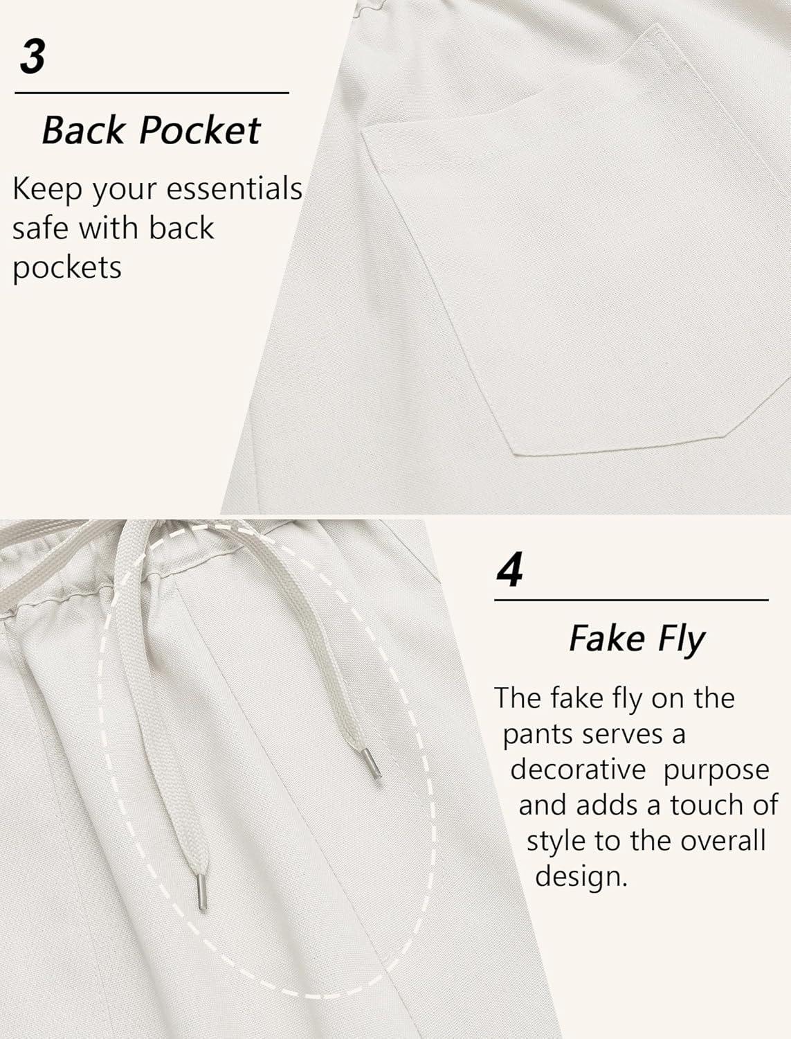 imageCOOFANDY Mens Casual Linen Pants Elastic Waist Drawstring Yoga Beach Pants Lightweight Loose Fit Trousers with PocketsAwhite