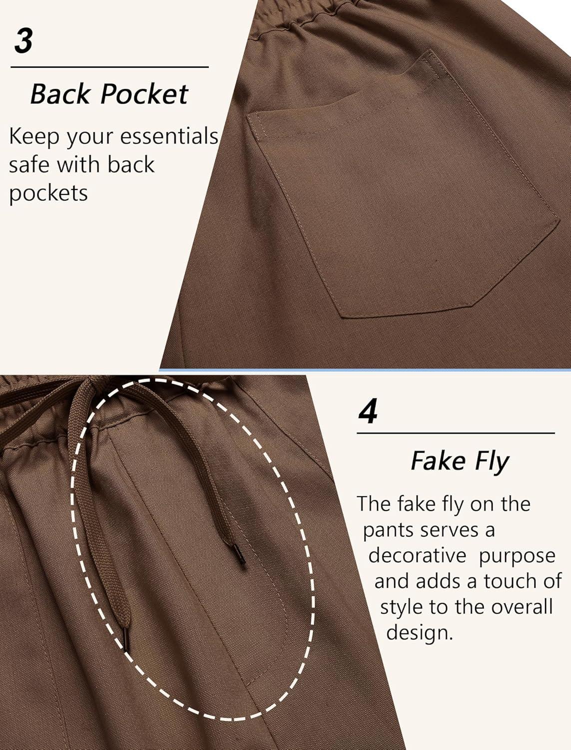 imageCOOFANDY Mens Casual Linen Pants Elastic Waist Drawstring Yoga Beach Pants Lightweight Loose Fit Trousers with PocketsBrown