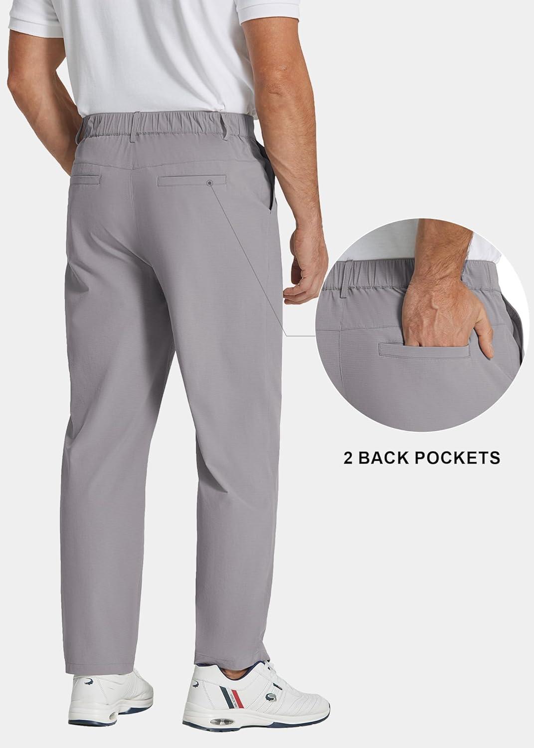 imageCOOFANDY Mens Casual Pants Classic Fit Flat Front Pants Lightweight Elastic Waist Golf Trousers with PocketsGrey