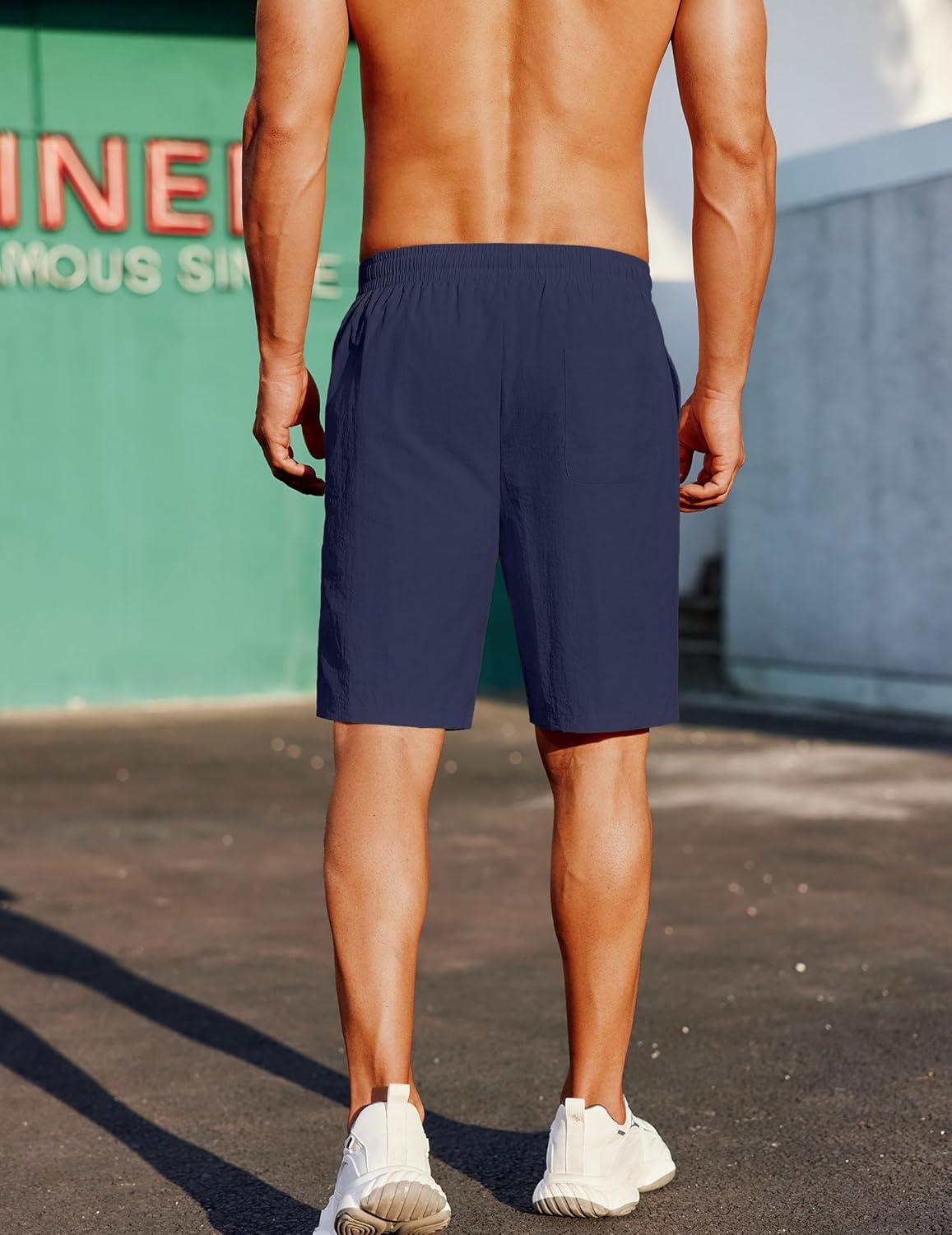 imageCOOFANDY Mens Casual Shorts Elastic Waist Drawstring Lightweight Summer Beach ShortsNavy Blue