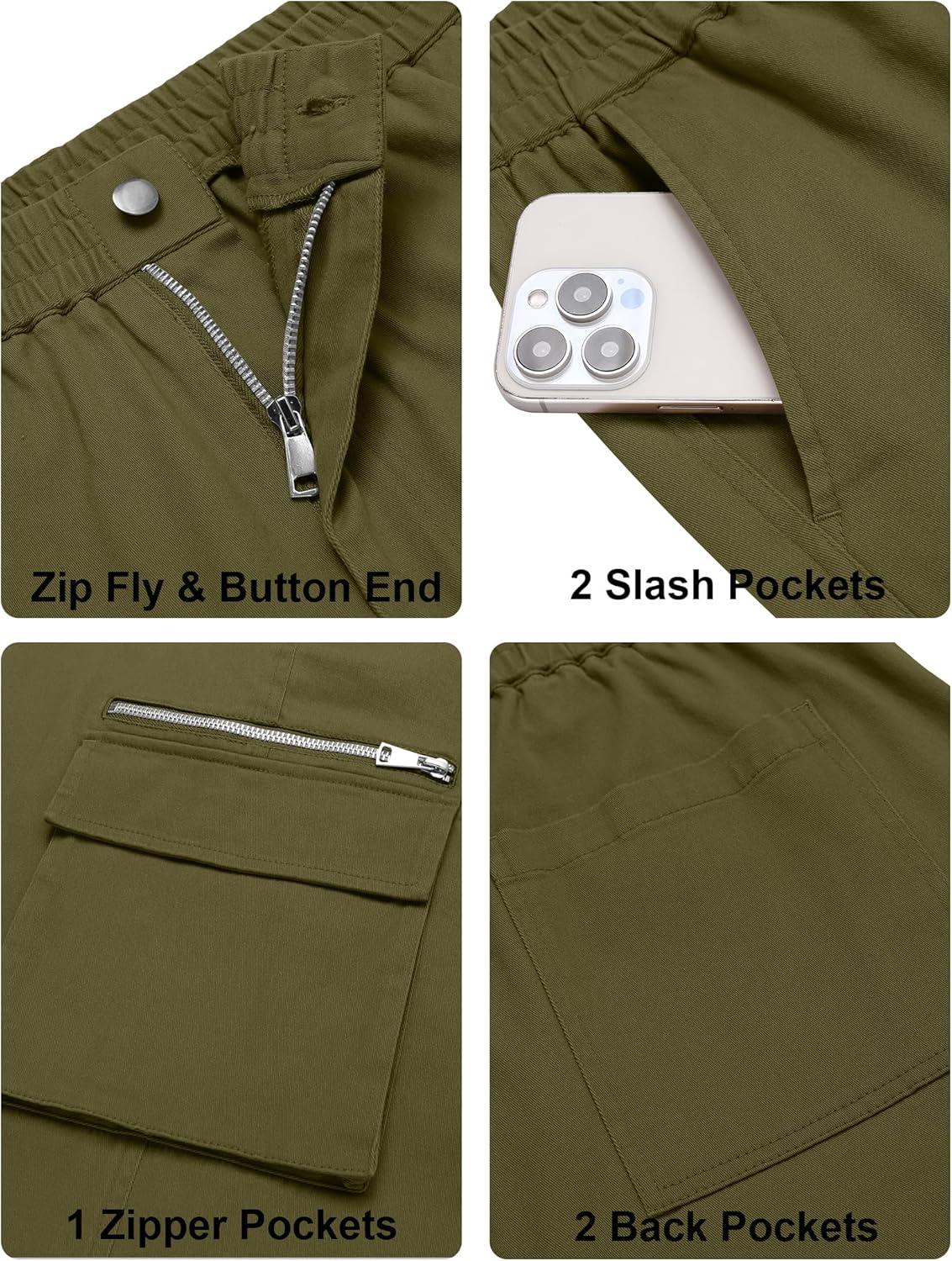 imageCOOFANDY Mens Cotton Cargo Pants Relaxed Fit Elastic Waist Casual Pants Stretch Work Cargo Pant with PocketsArmy Green