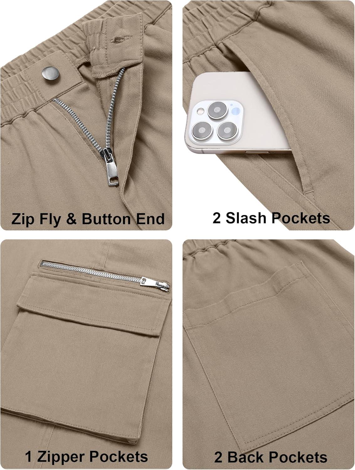 imageCOOFANDY Mens Cotton Cargo Pants Relaxed Fit Elastic Waist Casual Pants Stretch Work Cargo Pant with PocketsDark Khaki