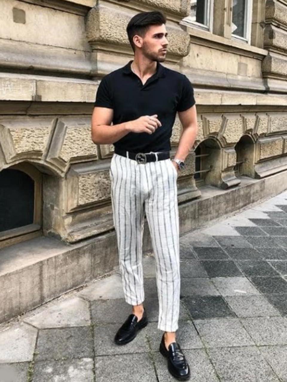 imageCOOFANDY Mens Cotton Linen Pants Elastic Waist Lightweight Casual Pants Relaxed Fit Yoga Beach Pants with PocketsWhite Black Stripe