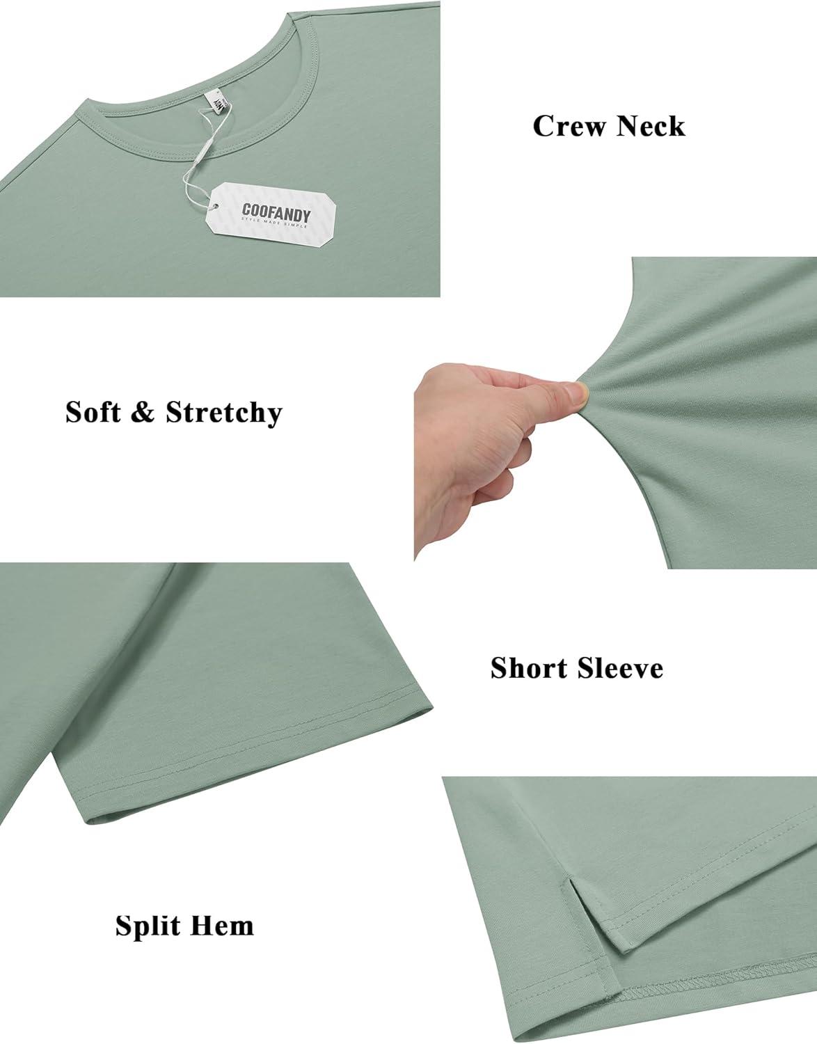 imageCOOFANDY Mens Cotton TShirt Short Sleeve Crew Neck Tee Shirts Casual Solid Basic TopsLight Green