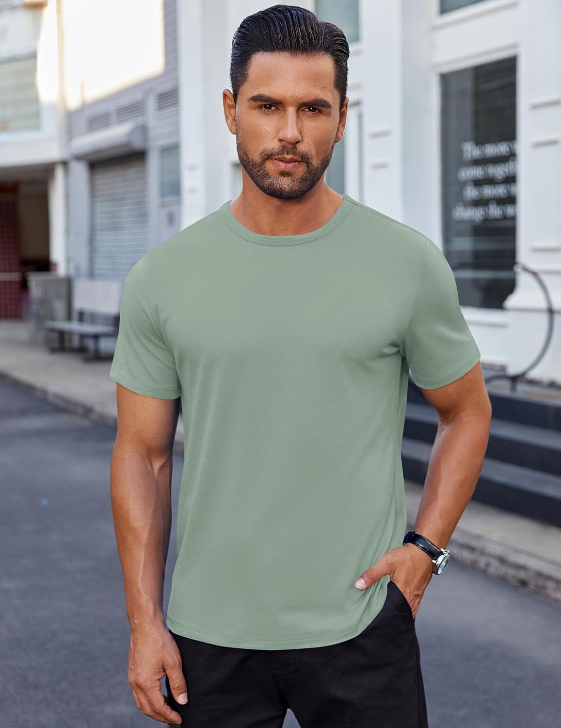 imageCOOFANDY Mens Cotton TShirt Short Sleeve Crew Neck Tee Shirts Casual Solid Basic TopsLight Green