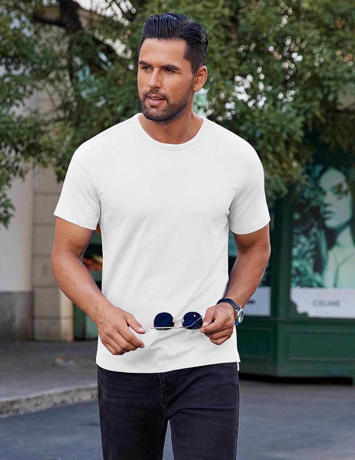 imageCOOFANDY Mens Cotton TShirt Short Sleeve Crew Neck Tee Shirts Casual Solid Basic TopsWhite