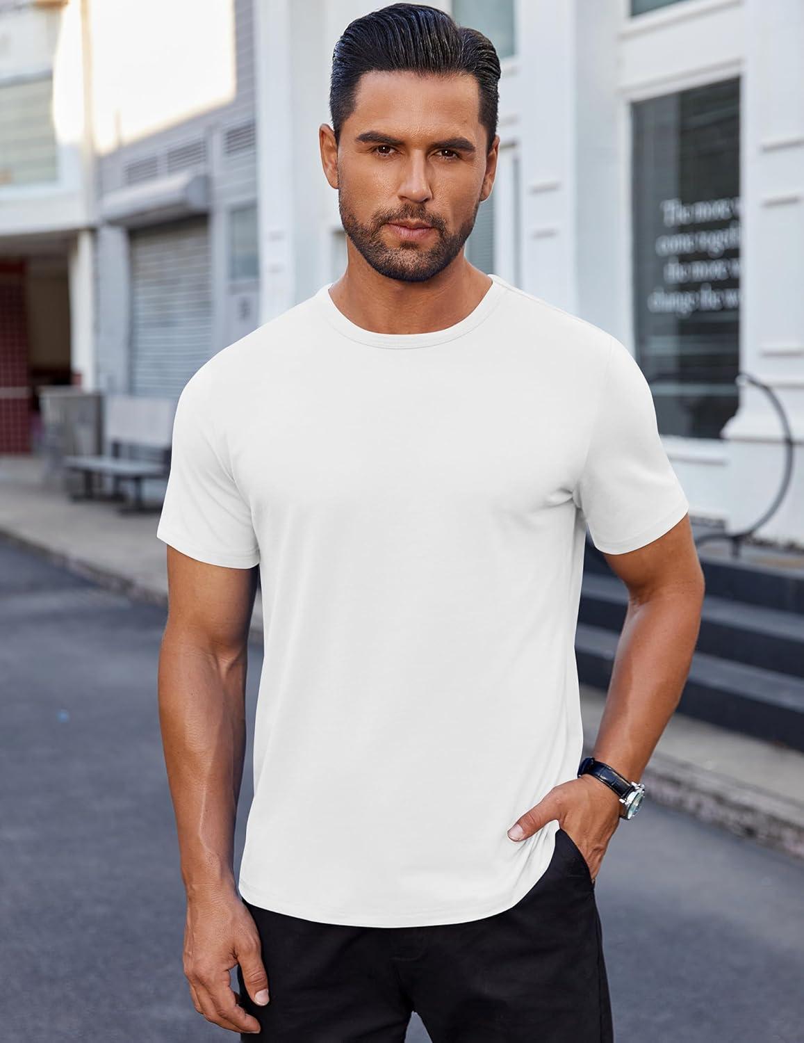 imageCOOFANDY Mens Cotton TShirt Short Sleeve Crew Neck Tee Shirts Casual Solid Basic TopsWhite