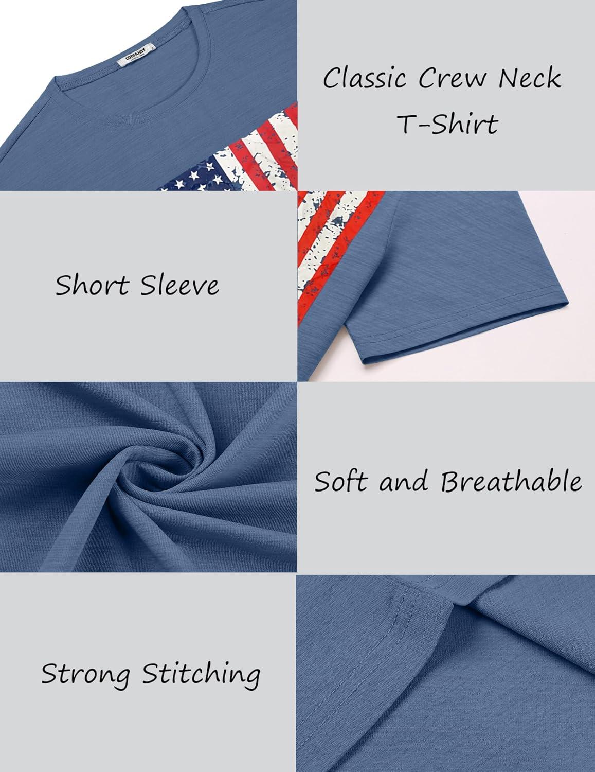imageCOOFANDY Mens Crew Neck T Shirt Short Sleeve Casual Summer Basic Tee Slim Fit Workout TShirtBlue Red White Flag