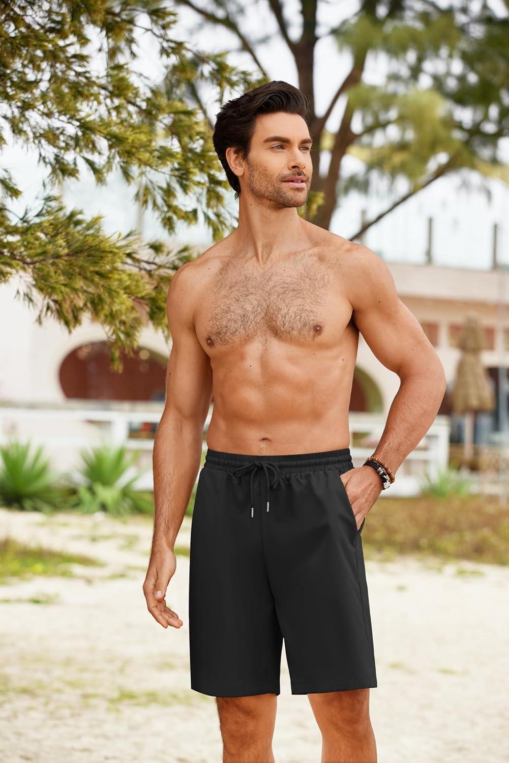 imageCOOFANDY Mens Hawaiian Beach Shorts Elastic Waist Drawstring Lightweight Summer Casual Shorts with PocketNavy BlueampampLilyL