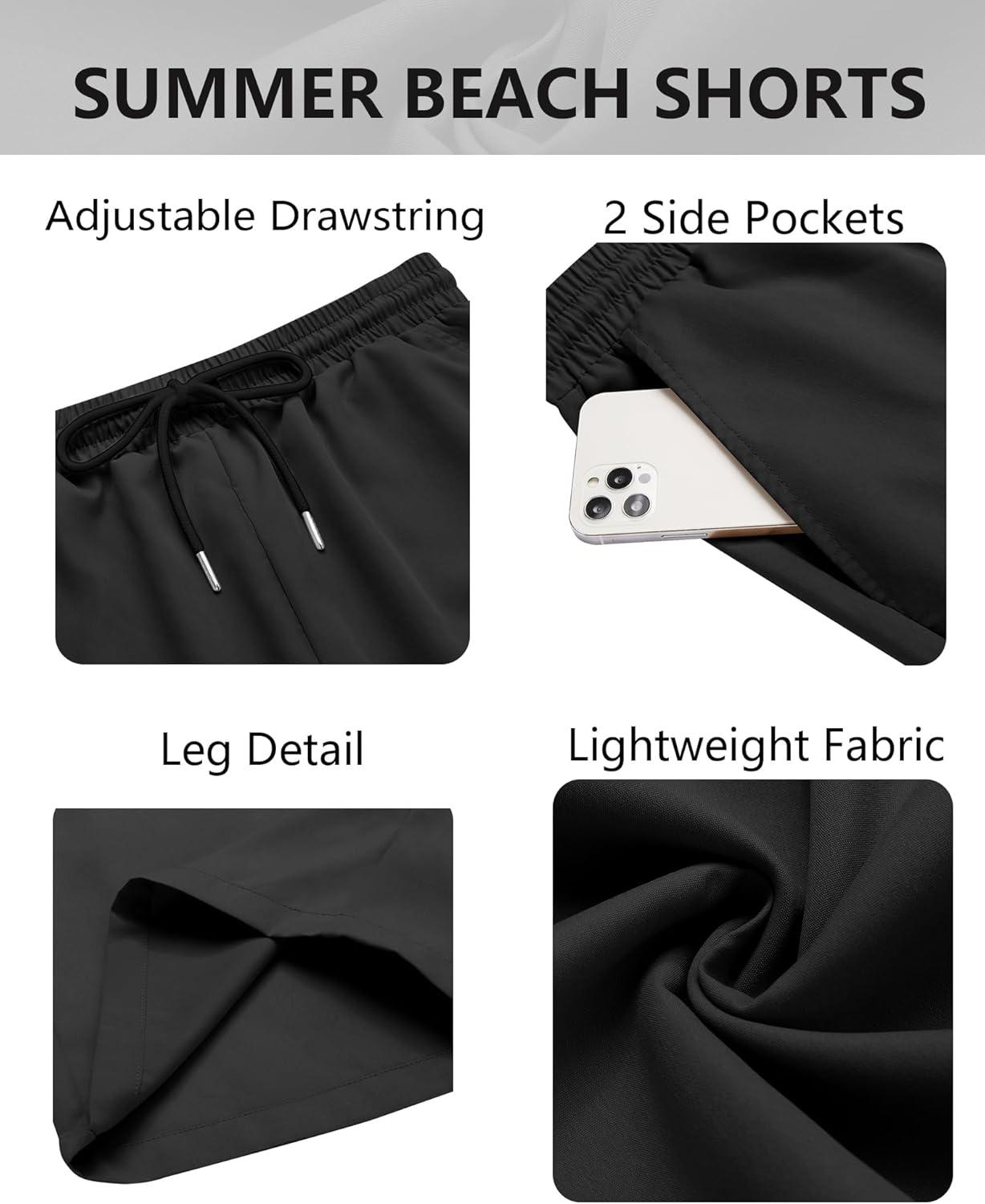 imageCOOFANDY Mens Hawaiian Beach Shorts Elastic Waist Drawstring Lightweight Summer Casual Shorts with PocketNavy BlueampampLilyL