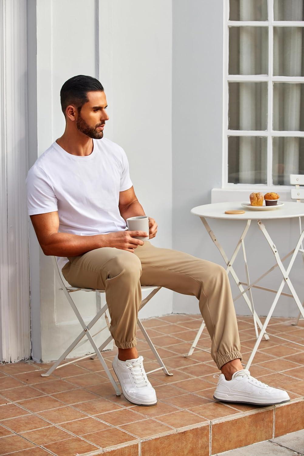 imageCOOFANDY Mens Joggers Pants Regular Fit Casual Pants Lightweight Elastic Waistband Pants with Pockets01khaki