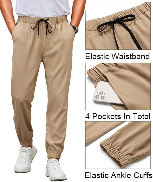 imageCOOFANDY Mens Joggers Pants Regular Fit Casual Pants Lightweight Elastic Waistband Pants with Pockets01khaki