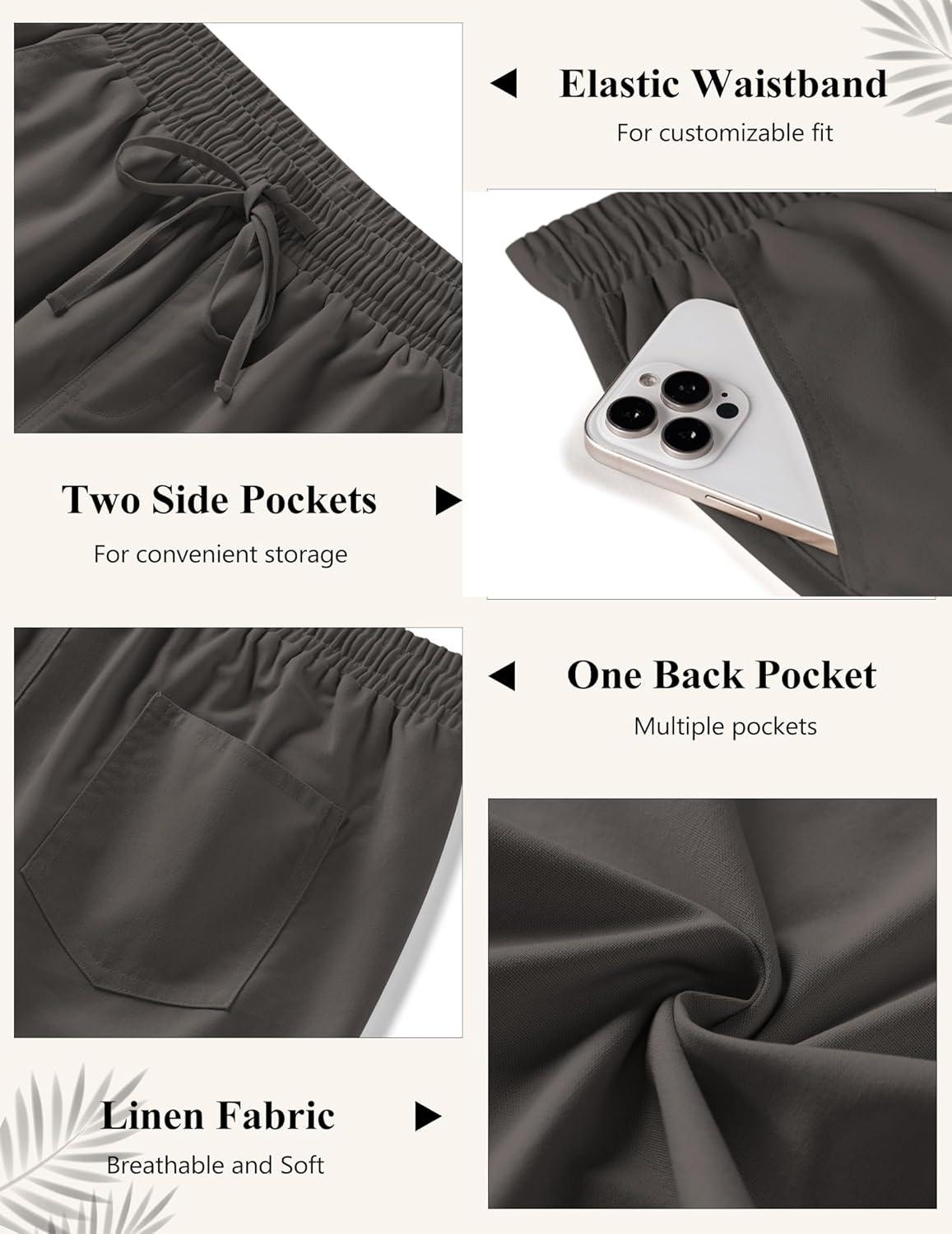 imageCOOFANDY Mens Linen Casual Pants Elastic Waist Beach Pants Lightweight Drawstring Summer Yoga PantsDark Gray