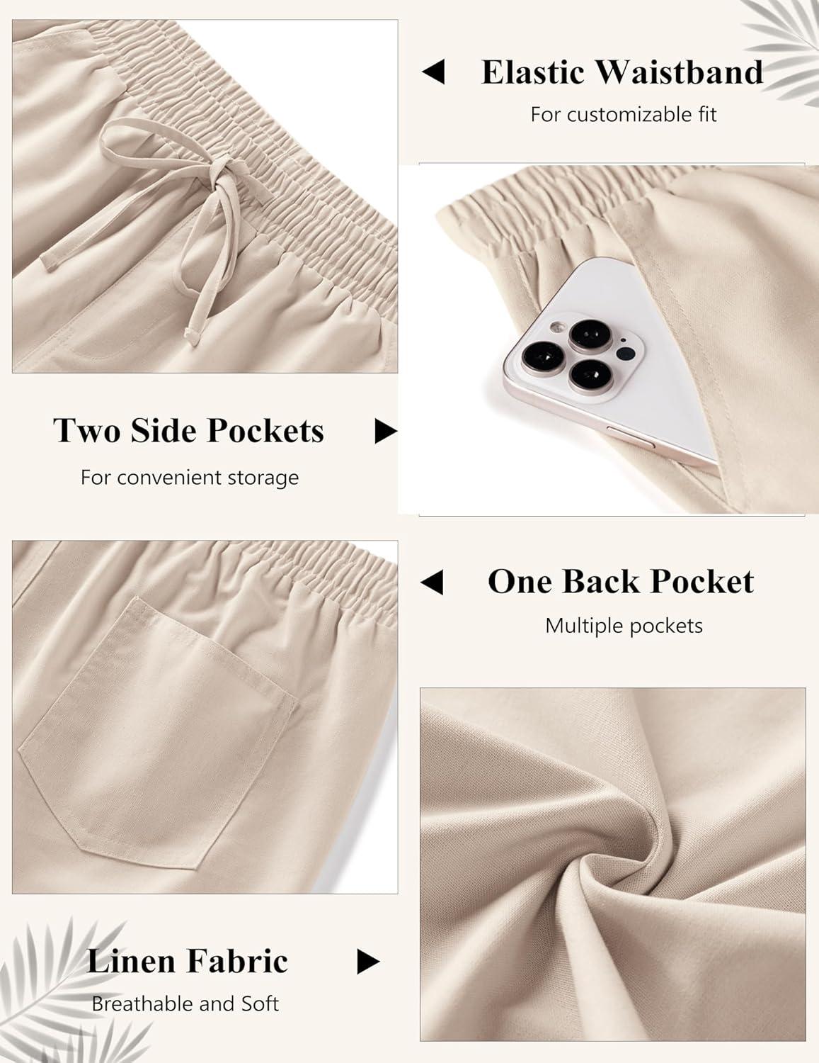 imageCOOFANDY Mens Linen Casual Pants Elastic Waist Beach Pants Lightweight Drawstring Summer Yoga PantsKhaki