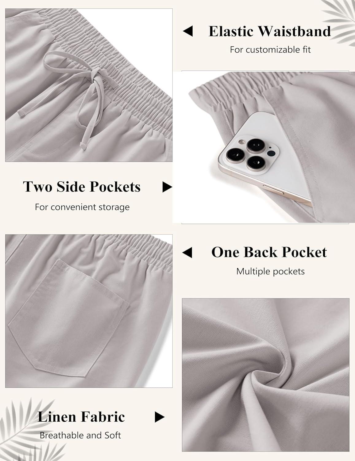 imageCOOFANDY Mens Linen Casual Pants Elastic Waist Beach Pants Lightweight Drawstring Summer Yoga PantsLight Gray